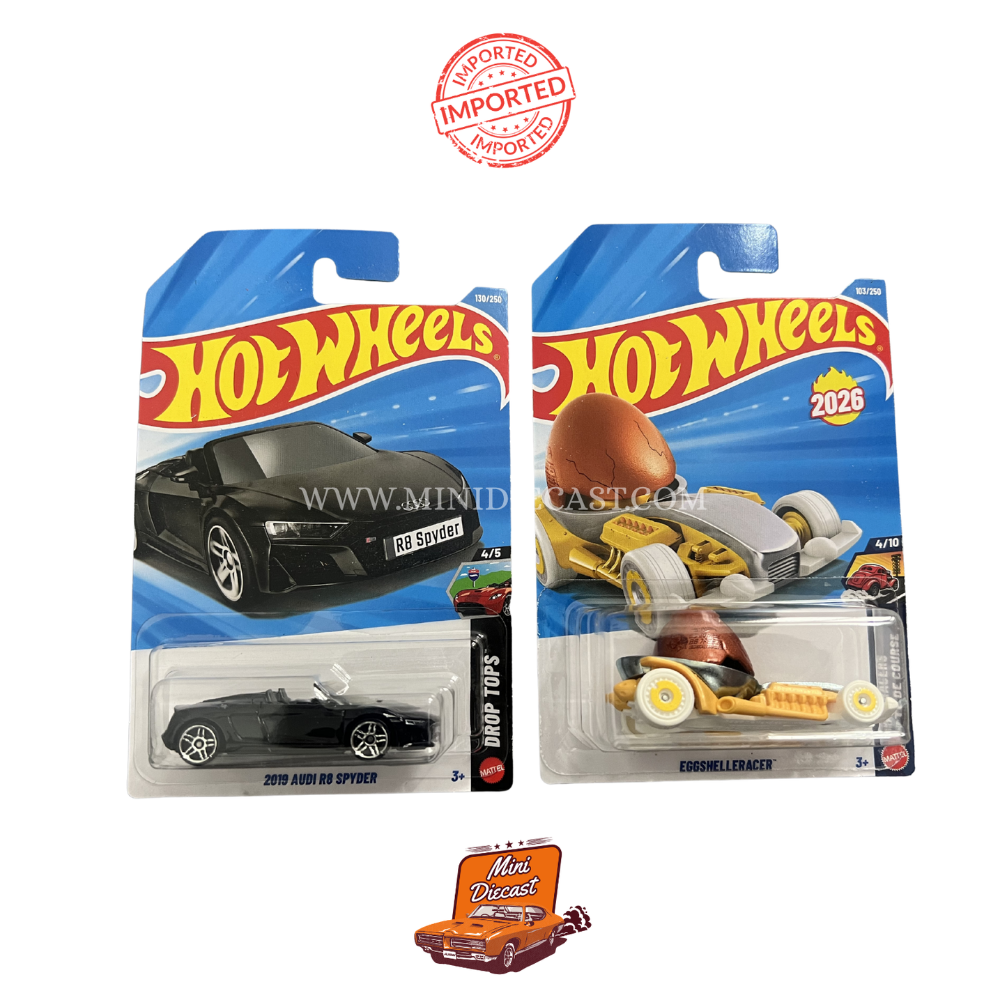 Hot Wheels Mainline (Set of 2) – 2019 Audi R8 Spyder / Eggshelleracer (Imported)