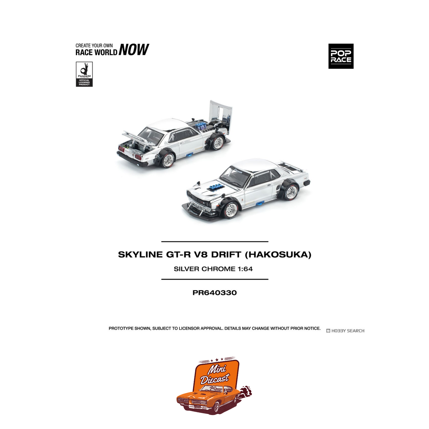 Pop Race Skyline GT-R V8 Drift (Hakosuka) Silver Chrome (PR64-330)