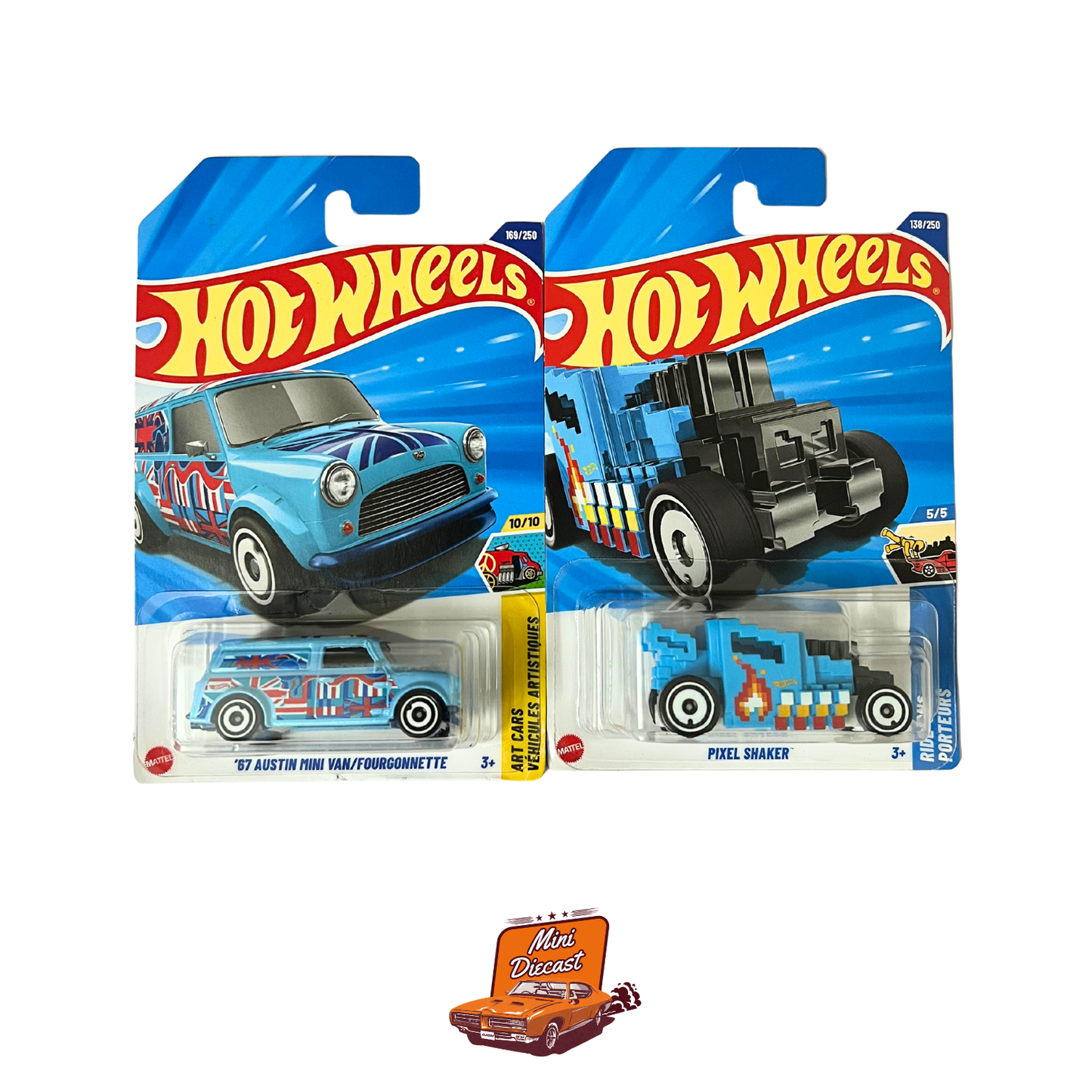 Hot Wheels Mainline (Set of 2) – ’67 Austin Mini Van / Pixel Shaker