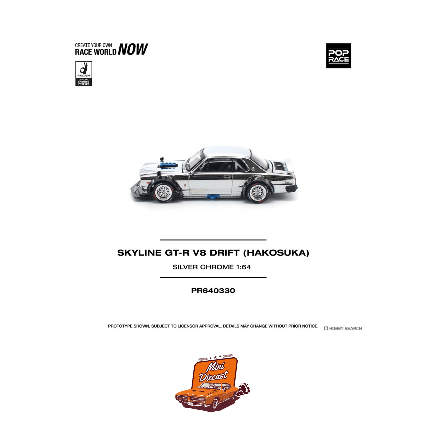 Pop Race Skyline GT-R V8 Drift (Hakosuka) Silver Chrome (PR64-330)