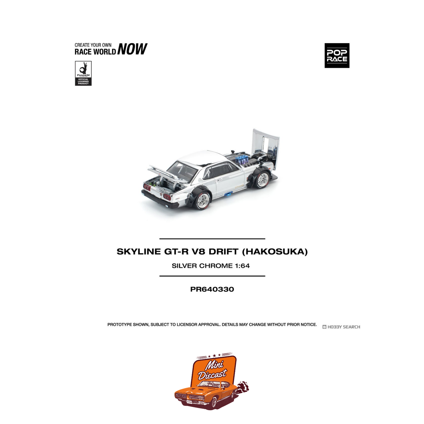 Pop Race Skyline GT-R V8 Drift (Hakosuka) Silver Chrome (PR64-330)