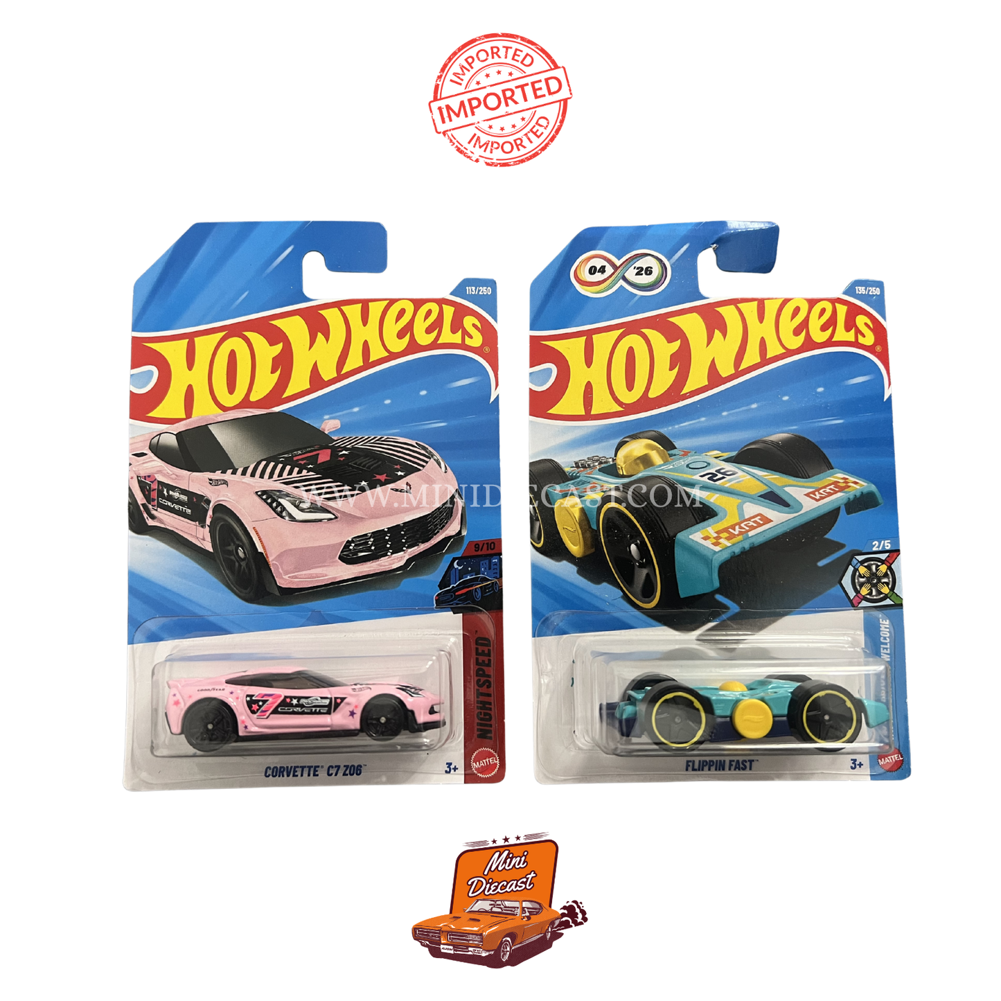 Hot Wheels Mainline (Set of 2) – Corvette C7 Z06 / Flippin Fast (Imported)