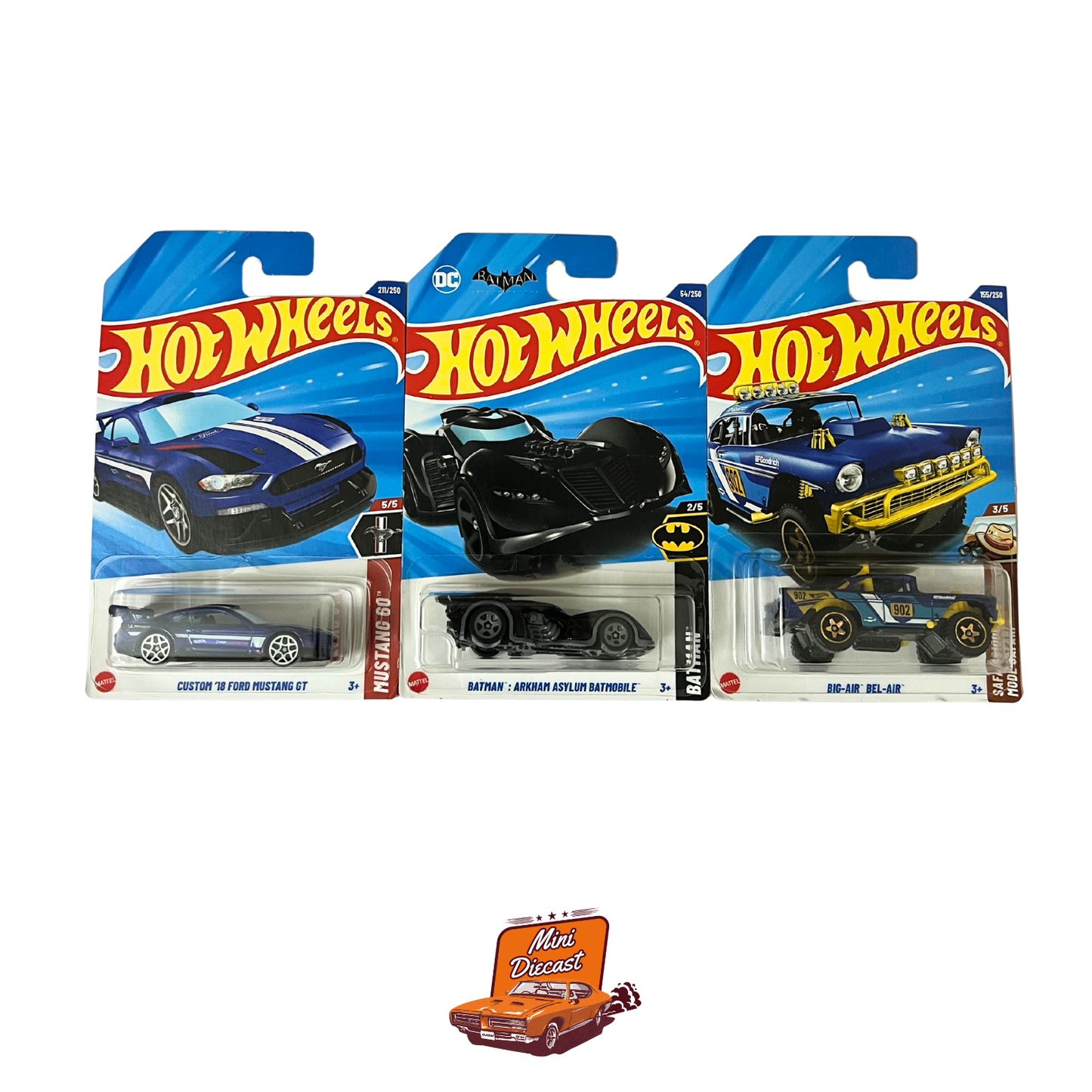 Hot Wheels Mainline (Set of 3) – Custom ’18 Ford Mustang GT / Batmobile / Big-Air Bel-Air