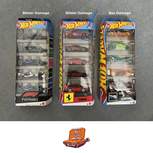 Hot Wheels 5 Pack (3x) – Formula 1 (F1) 2025 / Ferrari / X-Raycers (Damaged Box / Blister - All 3)