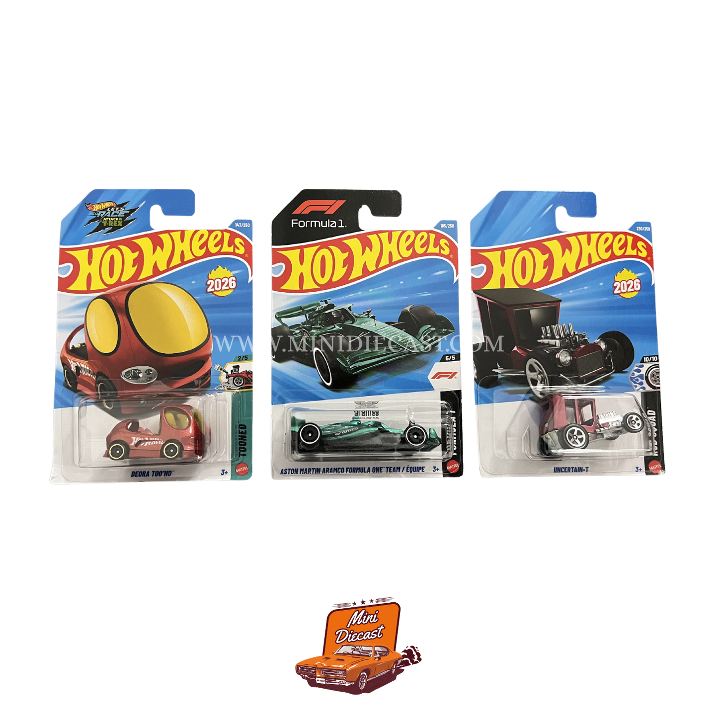 Hot Wheels Mainline (Set of 3) – Deora Too'd / Aston Martin Aramco Formula One Team / Uncertain-T