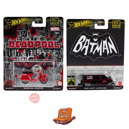 Hot Wheels Premium Pop Culture (Set of 2) – Deadpool Scooter (Imported) / Batman 1985 Chevy Astro Van