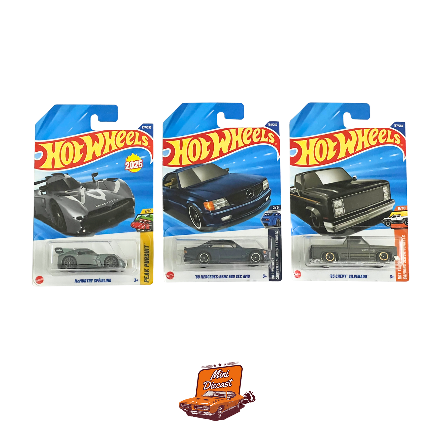 Hot Wheels Mainline (Set of 3) – McMurtry Spéirling / ’89 Mercedes-Benz 560 SEC AMG / ’83 Chevy Silverado