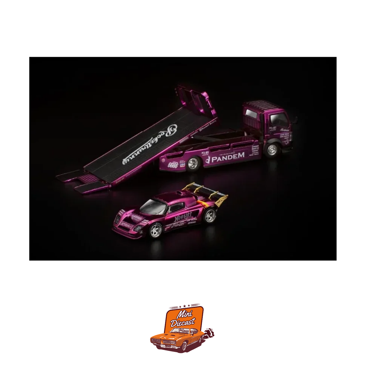 Pop Race HEC 2026 Pandem Lotus Elise & Fuso-300 Rocket Bunny Racing Purple Chrome Truck Set
