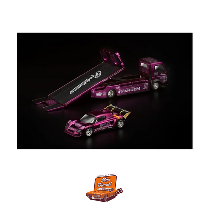 Pop Race HEC 2026 Pandem Lotus Elise & Fuso-300 Rocket Bunny Racing Purple Chrome Truck Set