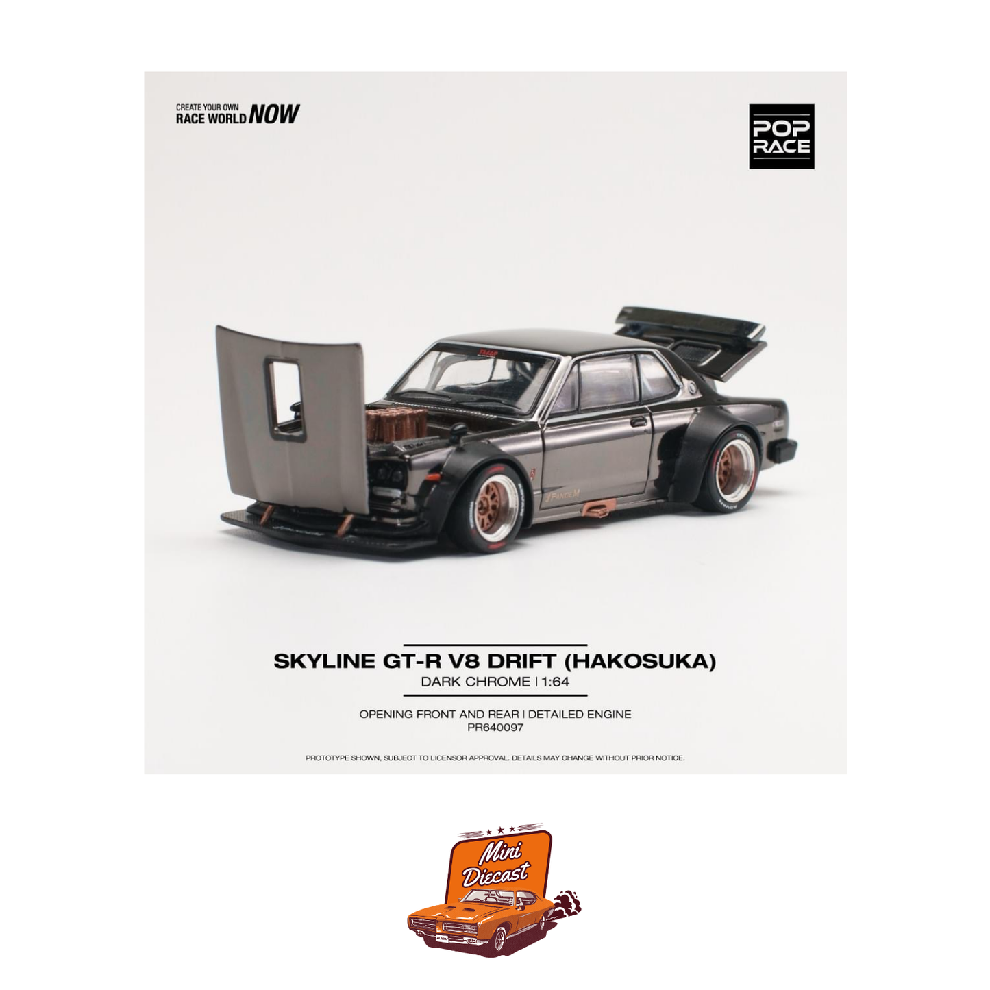 Pop Race Skyline GT-R V8 Drift (Hakosuka) Dark Chrome (PR64-97)