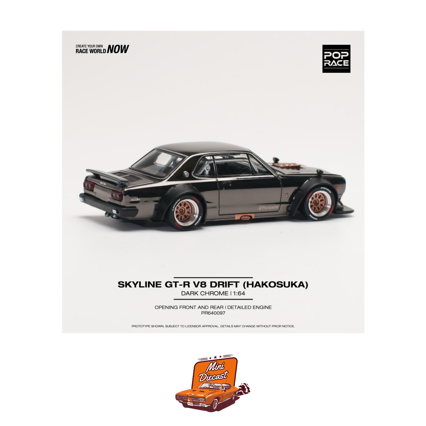 Pop Race Skyline GT-R V8 Drift (Hakosuka) Dark Chrome (PR64-97)