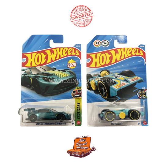 Hot Wheels Mainline (Set of 2) – 2024 Aston Martin Vantage GT3 / Flippin Fast (Imported)