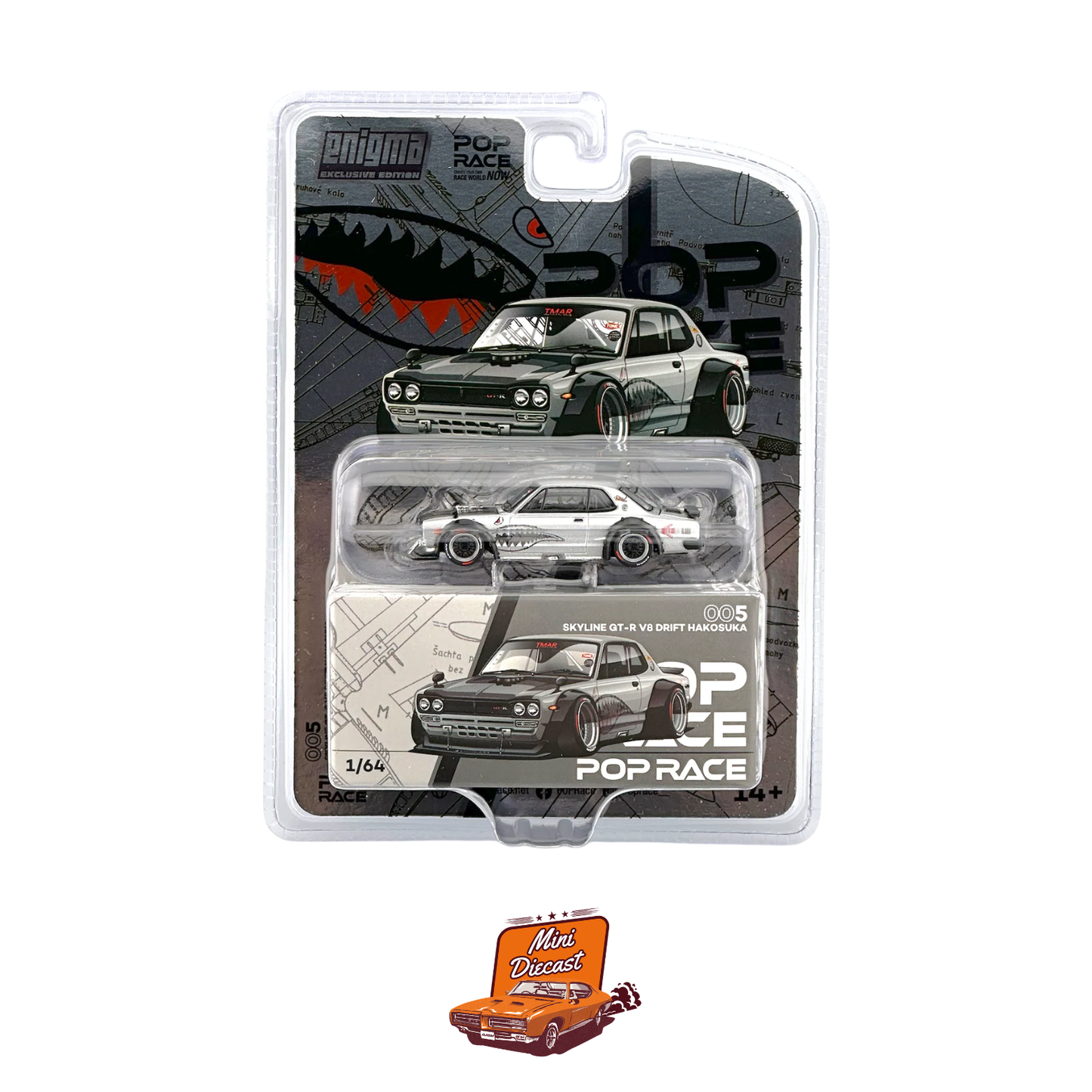 Pop Race #005 Skyline GT-R V8 Drift Hakosuka Chrome Shark Mouth Livery (Blister Pack)