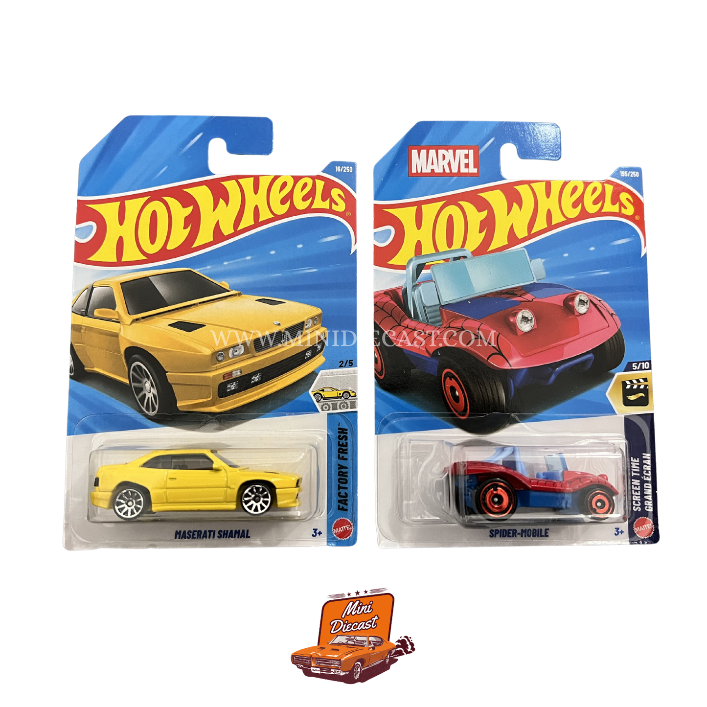 Hot Wheels Mainline (Set of 2) – Maserati Shamal / Spider-Mobile