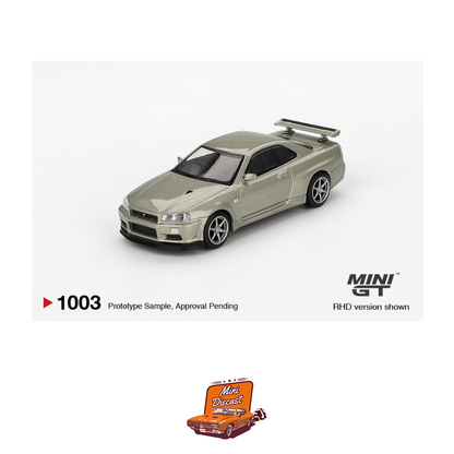 Mini GT #1003 Nissan Skyline GT-R (R34) V-Spec II Nür Millennium Jade