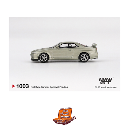 Mini GT #1003 Nissan Skyline GT-R (R34) V-Spec II Nür Millennium Jade