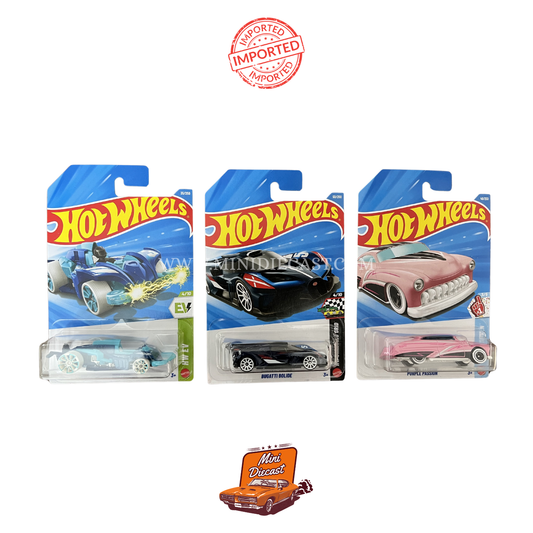 Hot Wheels Mainline (Set of 3) – Wattzup / Bugatti Bolide / Purple Passion (Imported)