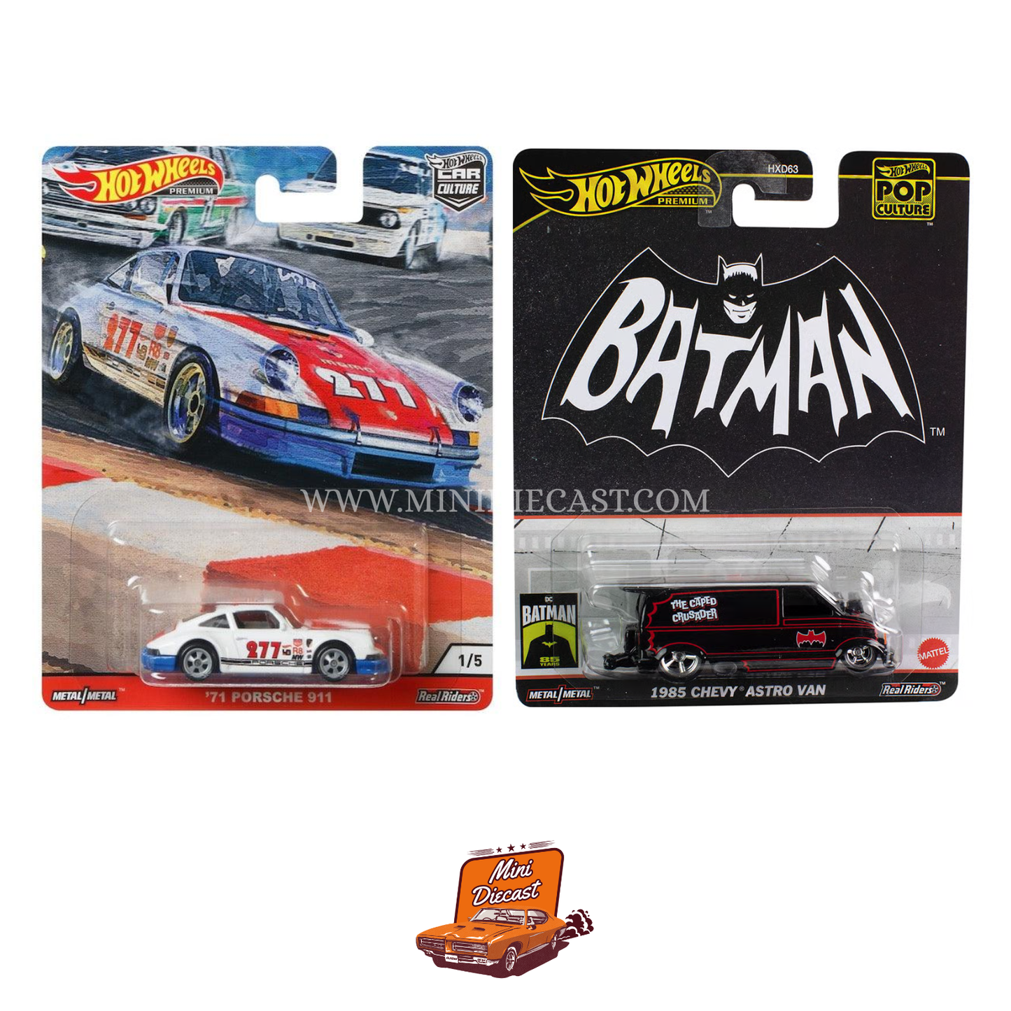 Hot Wheels Premium Car Culture (Set of 2) – ’71 Porsche 911 / Pop Culture Batman 1985 Chevy Astro Van