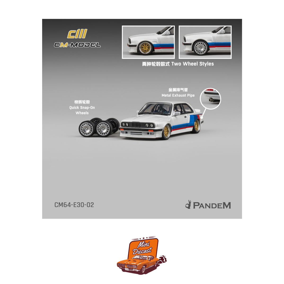 CM Model Pandem M3 E30 Alpine White with M Tri-Stripes (CM64-E30-02)
