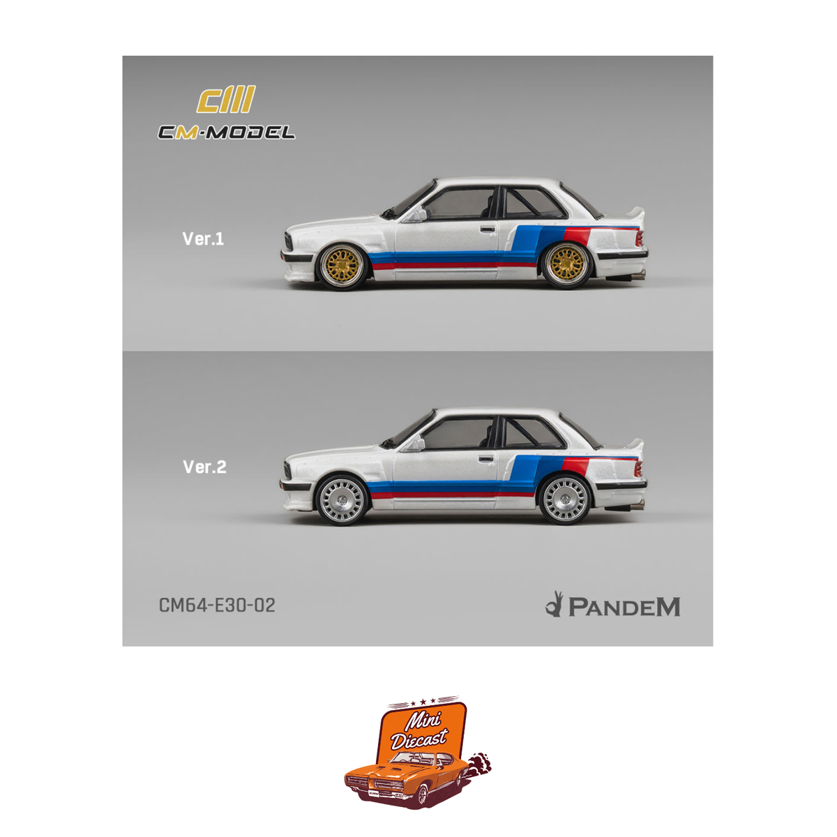 CM Model Pandem M3 E30 Alpine White with M Tri-Stripes (CM64-E30-02)