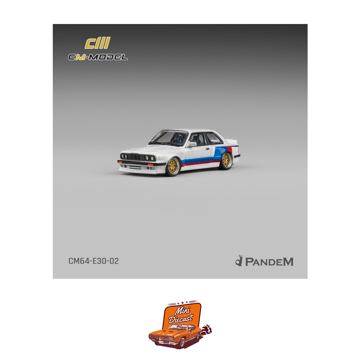 CM Model Pandem M3 E30 Alpine White with M Tri-Stripes (CM64-E30-02)