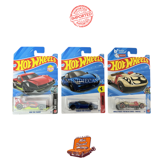 Hot Wheels Mainline (Set of 3) – High-Tail Chaser / Ferrari SF90 Stradale / Braille Racer (Imported)