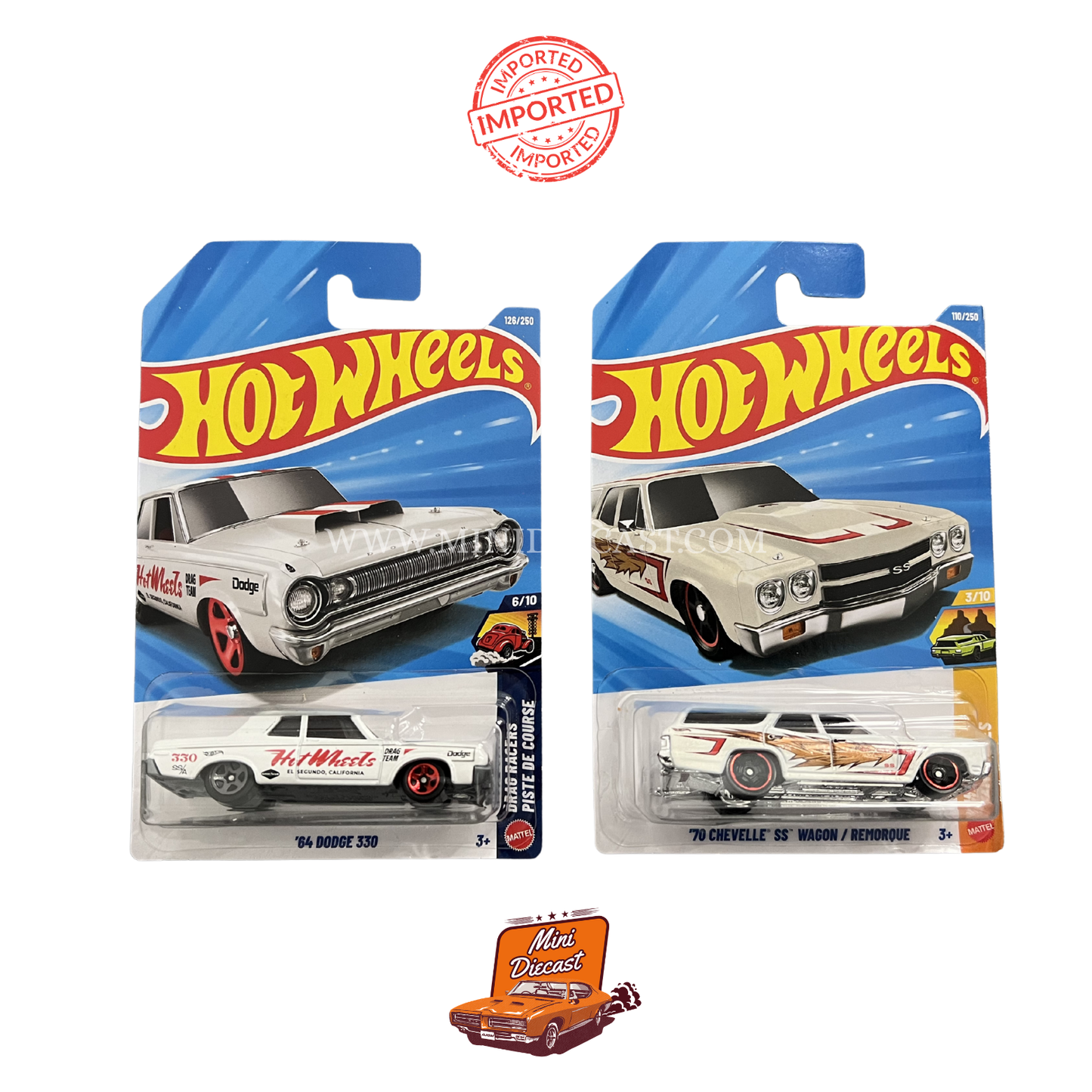 Hot Wheels Mainline (Set of 2) – '64 Dodge 330 / '70 Chevelle SS Wagon (Imported)