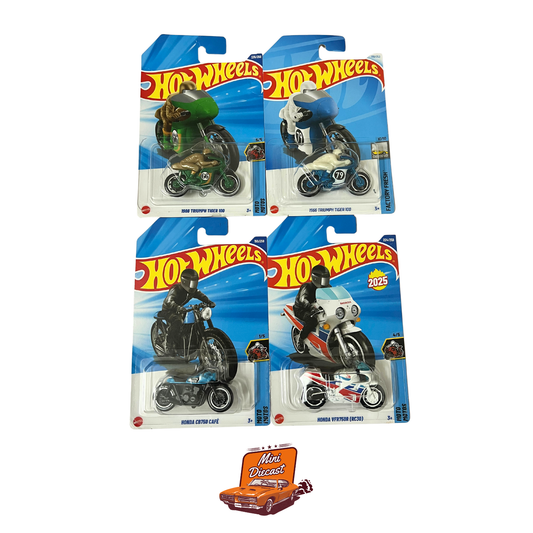 Hot Wheels Mainline (Set of 4) – ’66 Triumph Tiger 100 (TH Special) / ’66 Triumph Tiger 100 / Honda CB750 Cafe / Honda VFR750R (RC30)