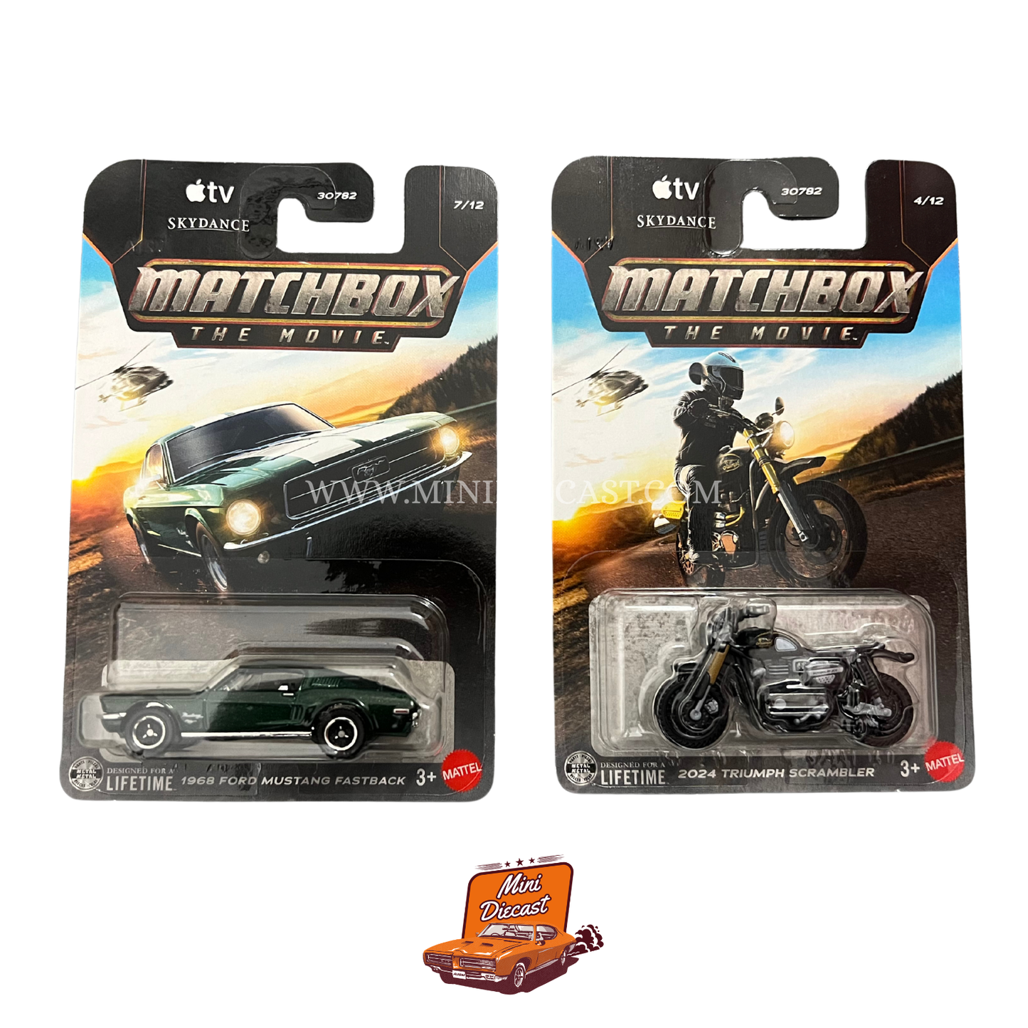 Matchbox (Set of 2) – 1968 Ford Mustang Fastback / 2024 Triumph Scrambler
