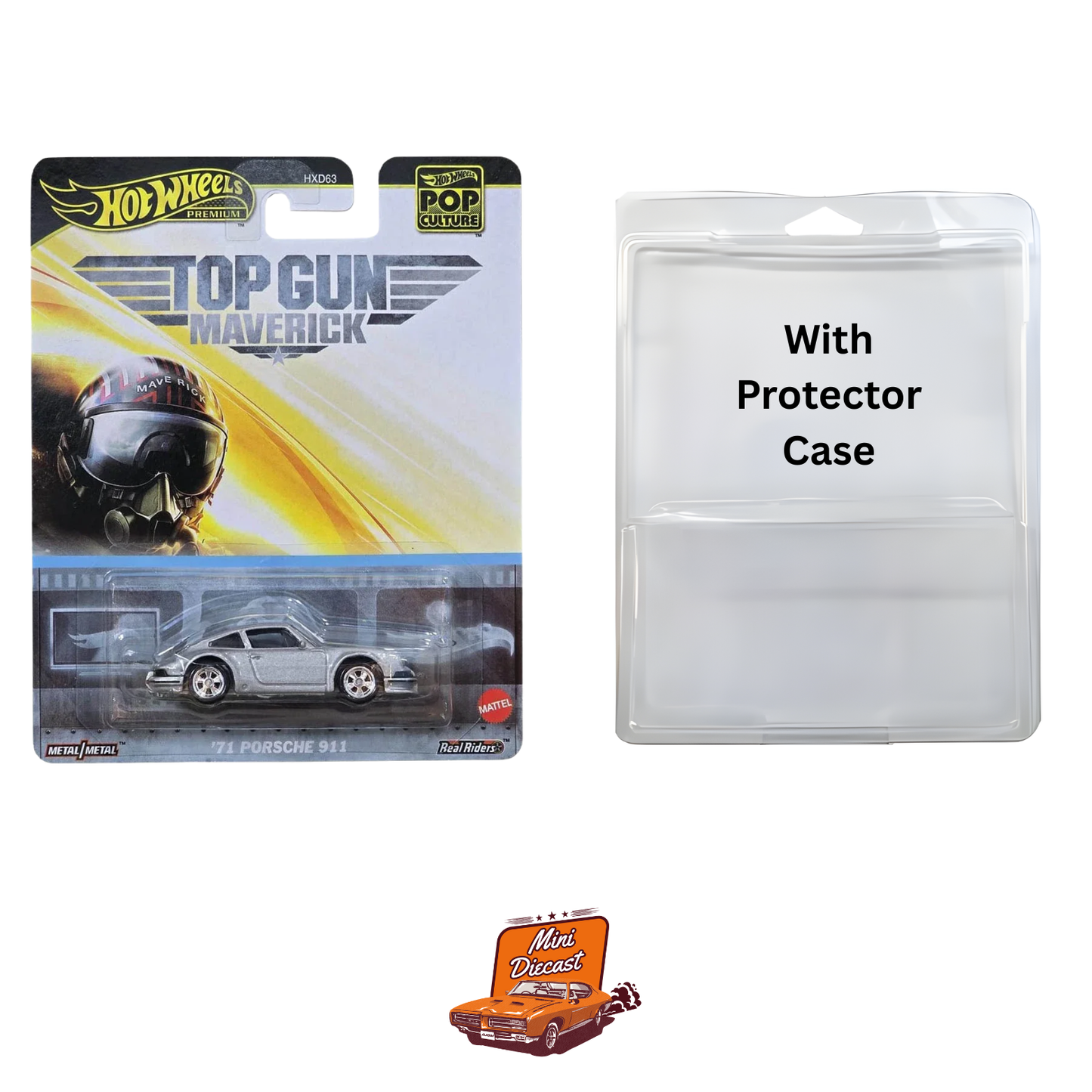 Hot Wheels Premium (Set of 2) – Pop Culture Top Gun Maverick ’71 Porsche 911 / Dumb and Dumber Mutt Cutts Van (with Protector Case x1)