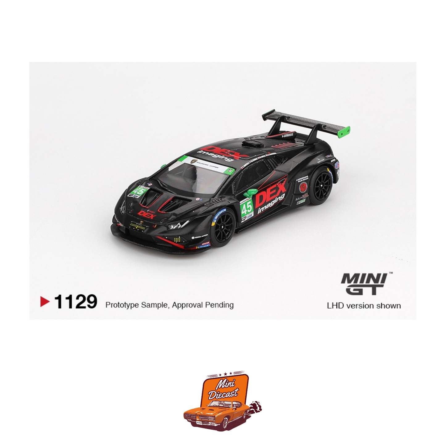 Mini GT #1129 Lamborghini Huracán GT3 EVO2 No.45 DEX Imaging (2024 IMSA D) – Coming Soon (ETA: Jan End 2026)