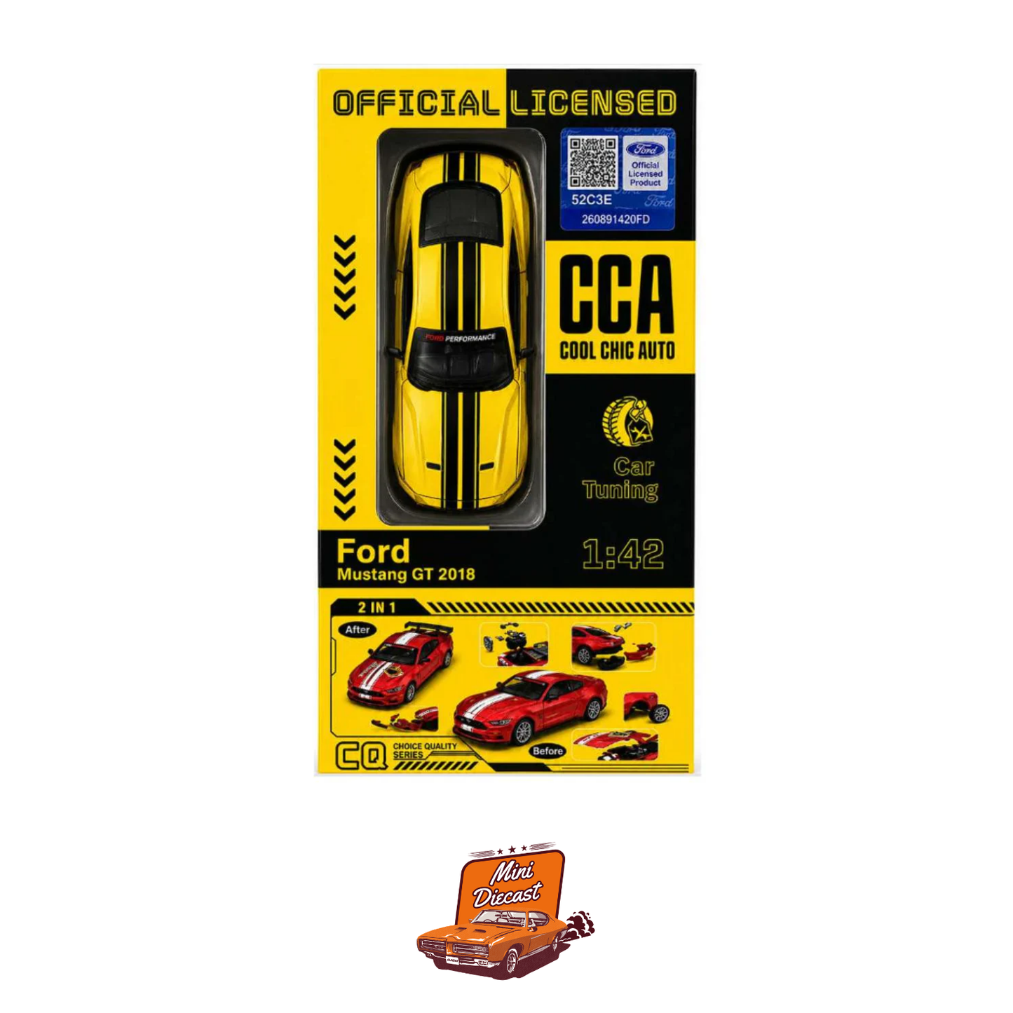 CCA Ford Mustang GT 2018 Car Tuning Yellow (67119) 1:42 Scale