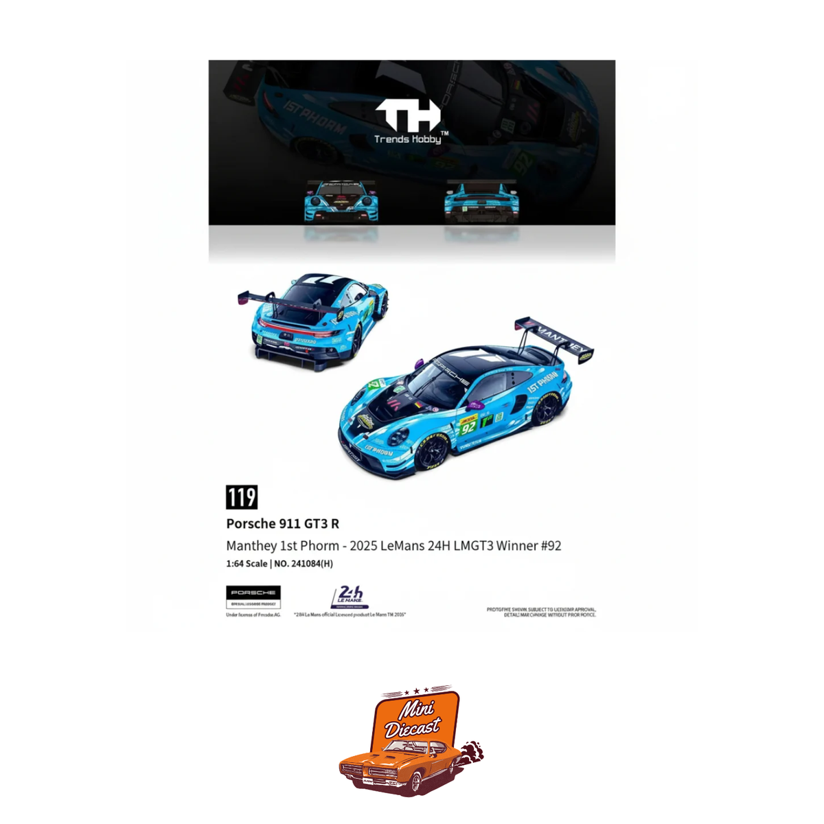 Trends Hobby Porsche 911 GT3 R Le Mans 24H 2025 #92 LMGT3 Winner (241084(H))
