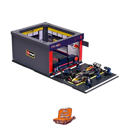 Bburago Pit Pass F1 Diorama Oracle Red Bull Racing 1:43 Scale – Max Verstappen #1 RB20 Car with 6 Figures