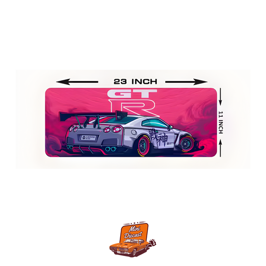Car Design Printed Mat – JDM Style Theme (Grey Car / Dark Pink Background)