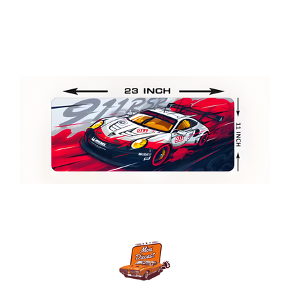 Car Design Printed Mat – White Sports Car Theme (Red Background)