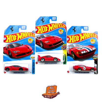 Hot Wheels Mainline Ferrari Set of 3 (Red)