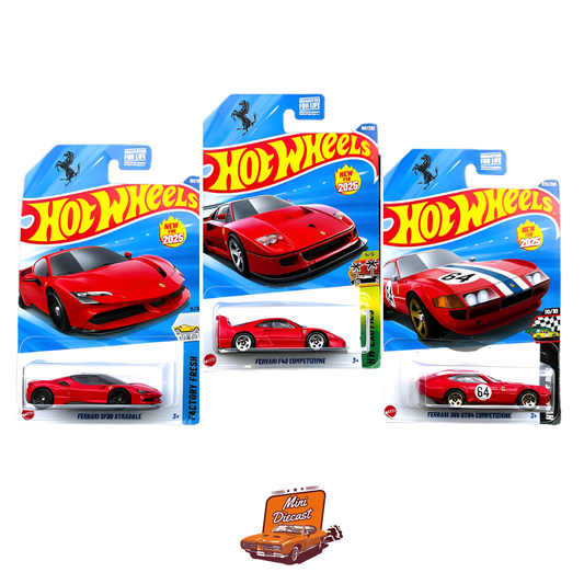 Hot Wheels Mainline Ferrari Set of 3 (Red)