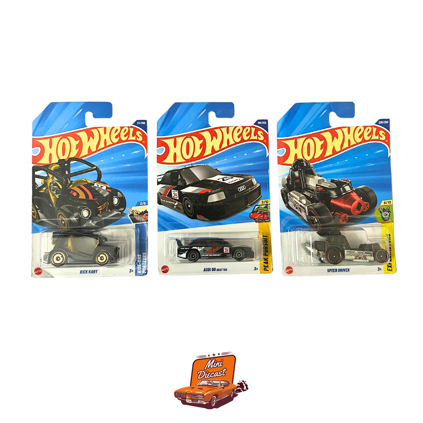 Hot Wheels Mainline (Set of 3) – Kick Kart / Audi 90 Quattro / Speed Driver