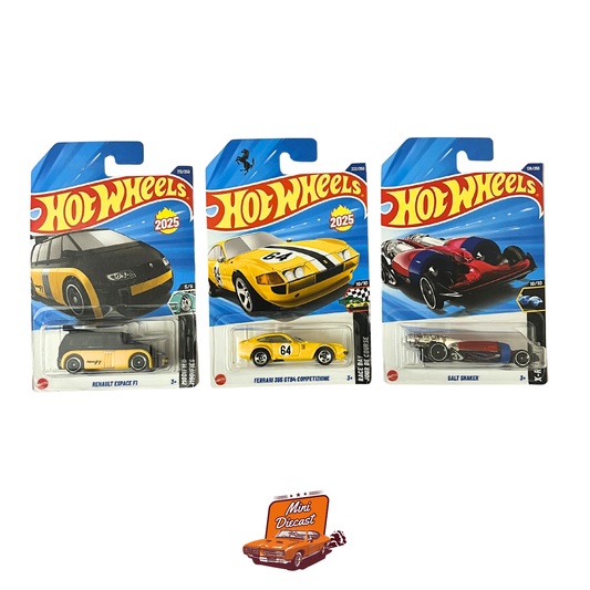 Hot Wheels Mainline (Set of 3) – Renault Espace F1 / Ferrari 365 GTB4 Competizione / Salt Shaker