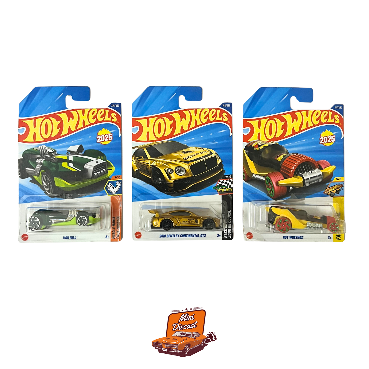 Hot Wheels Mainline (Set of 3) – Mod Mill / 2018 Bentley Continental GT3 / Hot Wheengs