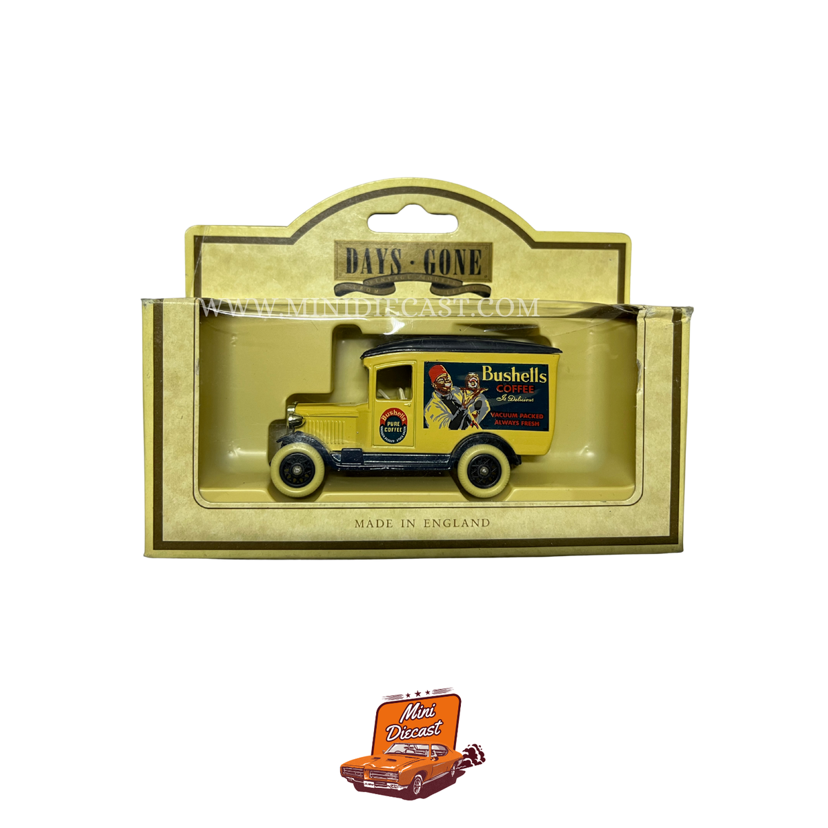 Lledo Days Gone Vintage Models 1934 Chevrolet Van Bushells Coffee (021029) – vintage Lledo Days Gone diecast model, SKU LDGB6-60; box condition Blister Damage