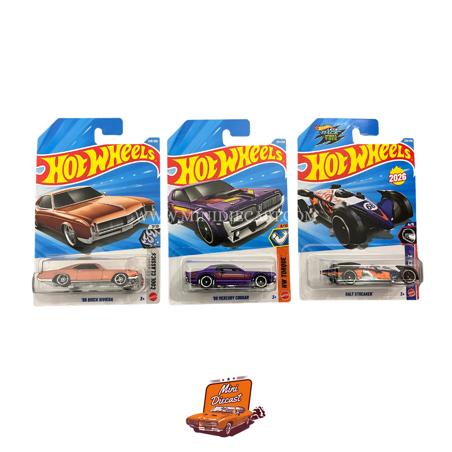 Hot Wheels Mainline (Set of 3) – '66 Buick Riviera / '68 Mercury Cougar / Salt Shaker