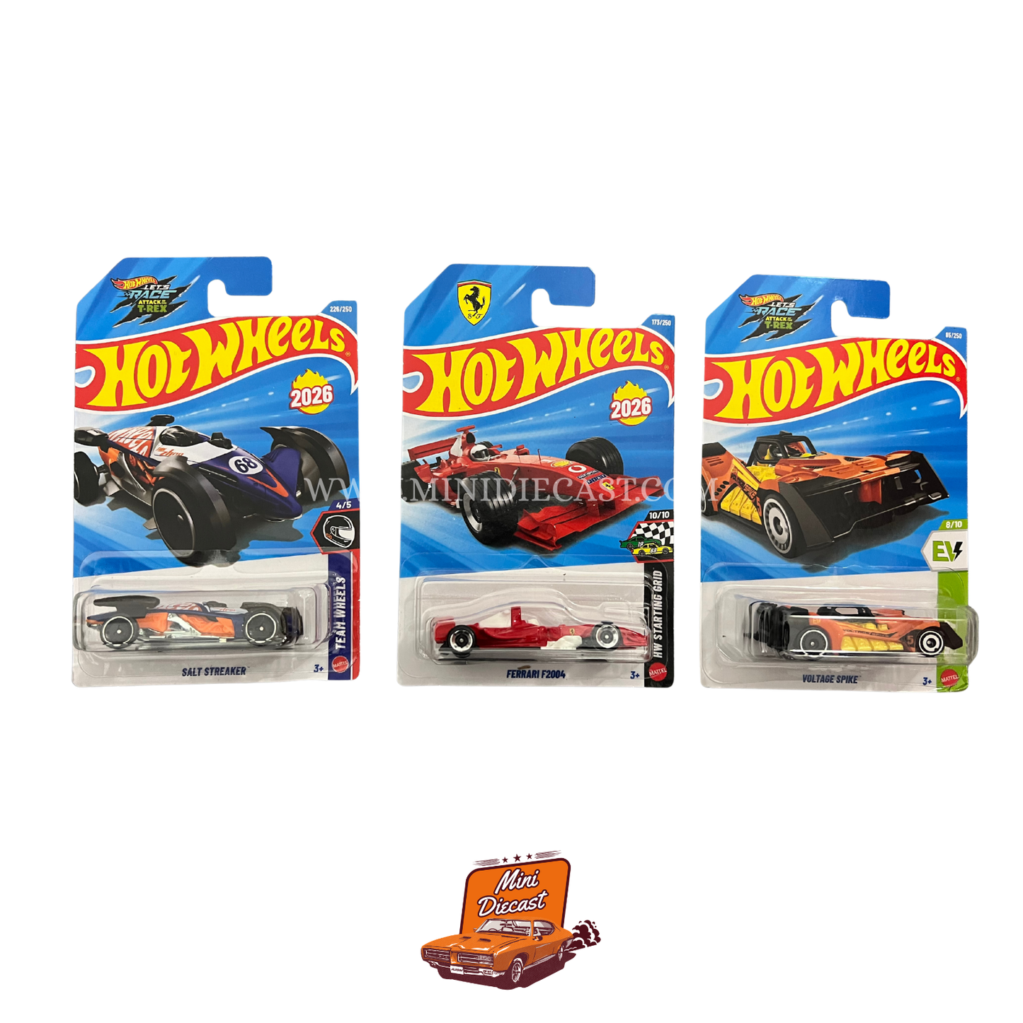 Hot Wheels Mainline (Set of 3) – Salt Shaker / Ferrari F2004 / Voltage Spike