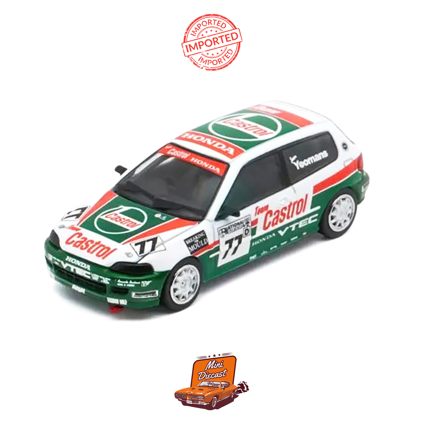 BM Creations Honda Civic EG6 RHD #77 Team Castrol “National Saloon Car Cup” (1993) – 1:64 Die-Cast Model Car (Sealed / Imported)