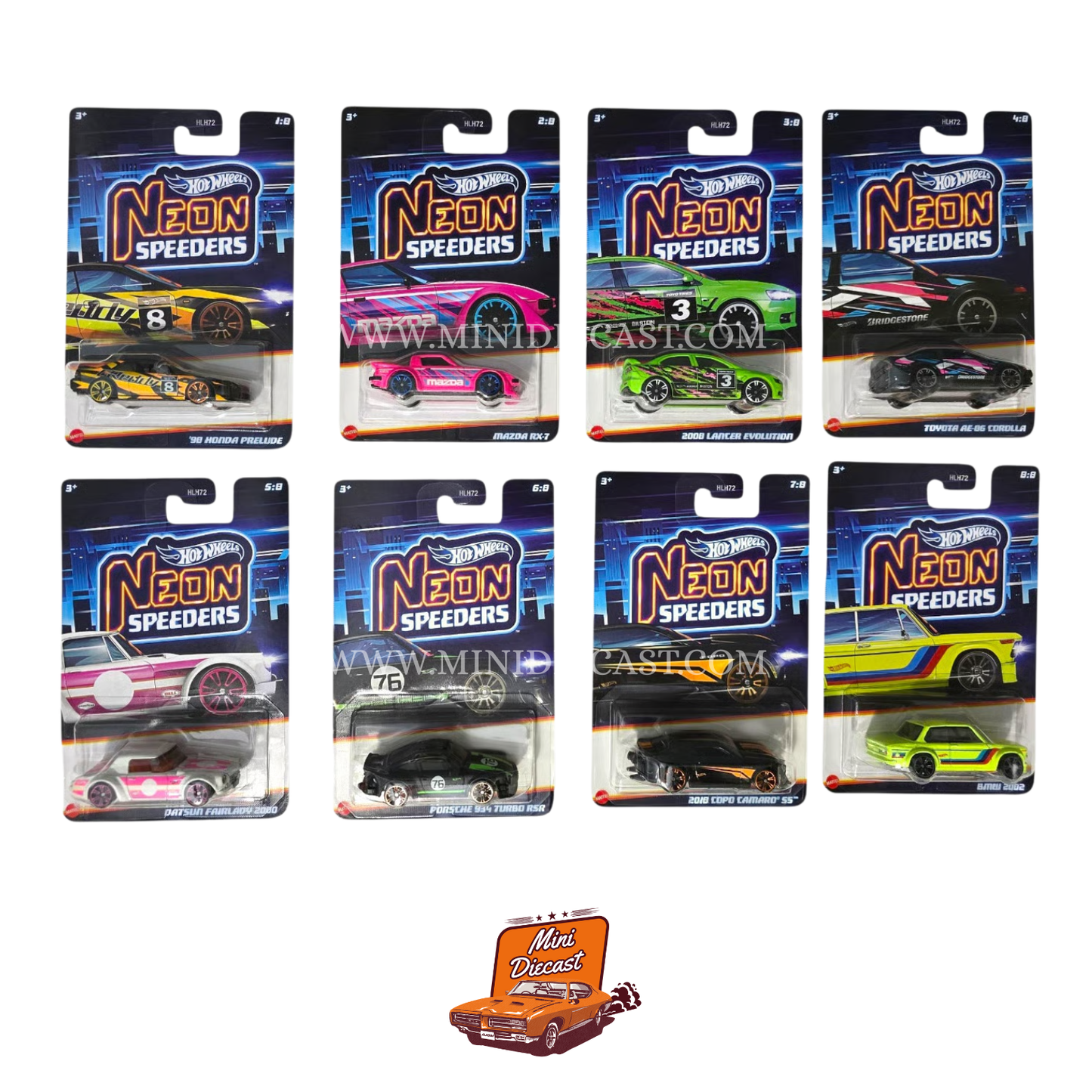 Hot Wheels Neon Speeders 2025 – Complete Set of 8 Cars