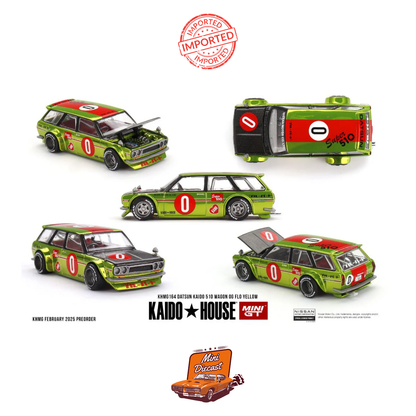 Mini GT #164: Kaido House Datsun KAIDO 510 Wagon OG Flo Yellow (Unsealed – Seal Broken in Transit, Never Opened / Imported)