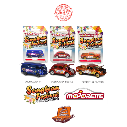 Majorette Songkran Festival (Set of 3) – Volkswagen T1 / Volkswagen Beetle / Ford F-150 Raptor (Special Edition)
