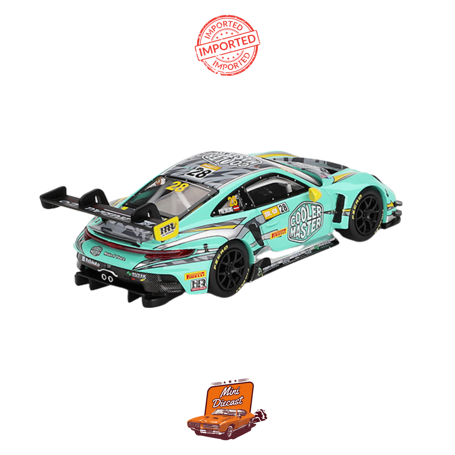 Mini GT #804: Porsche 911 GT3 R #28 HubAuto Racing – 2023 FIA GT World Cup, 70th Macau Grand Prix - Box Version (Sealed / Imported)