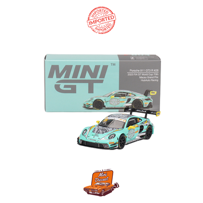 Mini GT #804: Porsche 911 GT3 R #28 HubAuto Racing – 2023 FIA GT World Cup, 70th Macau Grand Prix - Box Version (Sealed / Imported)